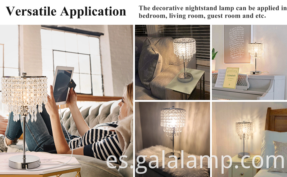 Lámpara de mesa de cristal de control táctil elegante con puertos de carga USB